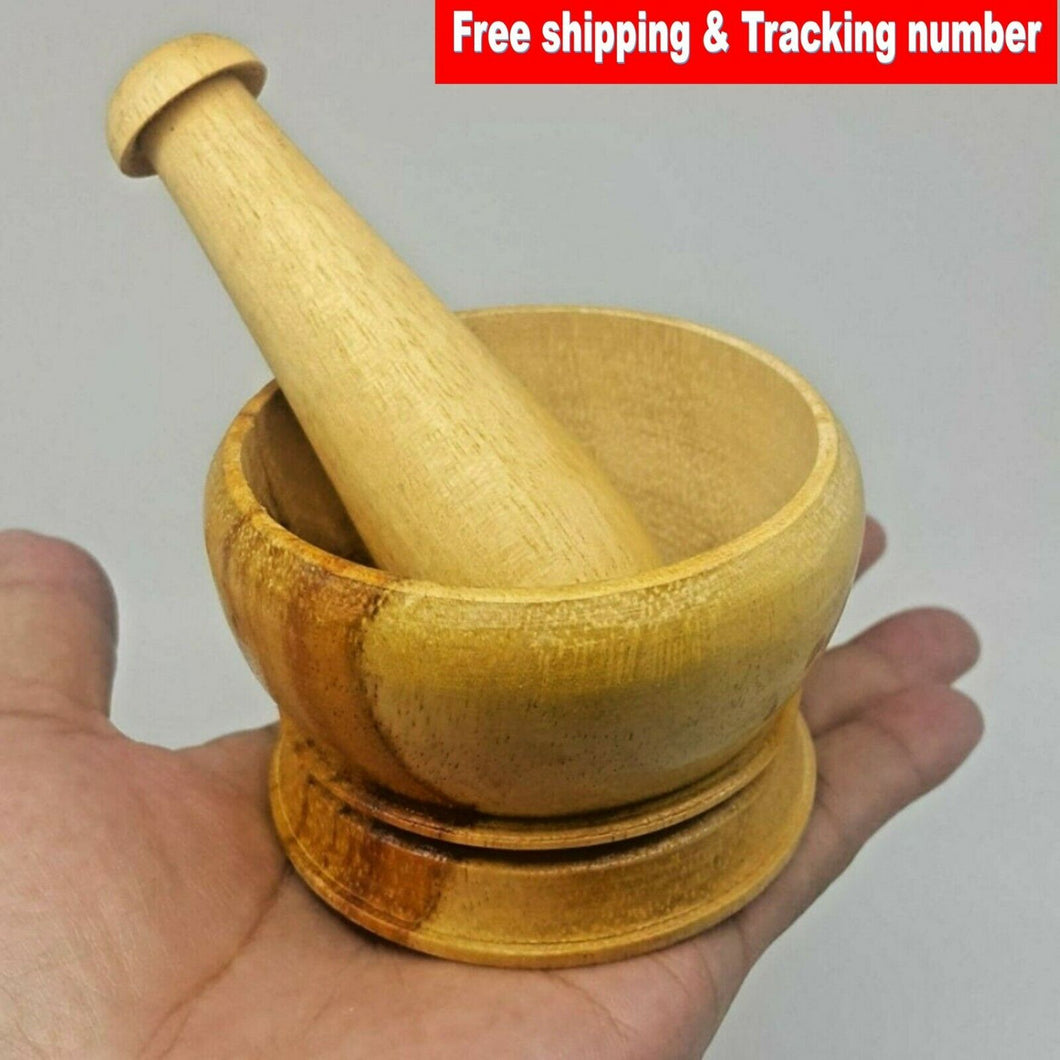Mini Small Vintage Wooden Mortar and Pestle Thai Grinder Pill Crusher Handcraft