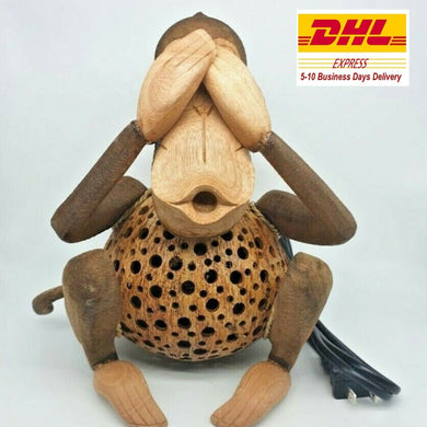 Lamp Shade Table Lamp Monkey Sit & Blindfolded Night Light Hand Carved DHL Ship