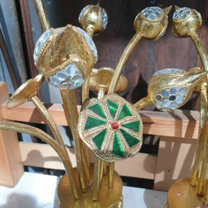 1 Pair Lotus Flower Gold Leaf Table Wood Decoration Display Buddha Good Luck