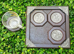 Thai Elephant Coasters Set Drink Craft Tea Coffee Teak Wood Serving Tray Wooden