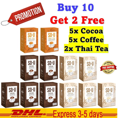 SO U Coffee, Thai Tea ,Cocoa Flavor Beverage Less Calories (Buy 10 Get 2 Free)