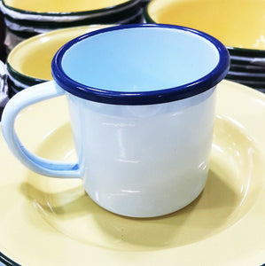 Vintage Enamel Mug Cup Camping Coffee Tea White Blue Home Picnic (1pcx9cm)