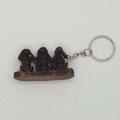 Monkey 3 Philosophy Resin Carve Figurine Keychain Design Cute Wood Color