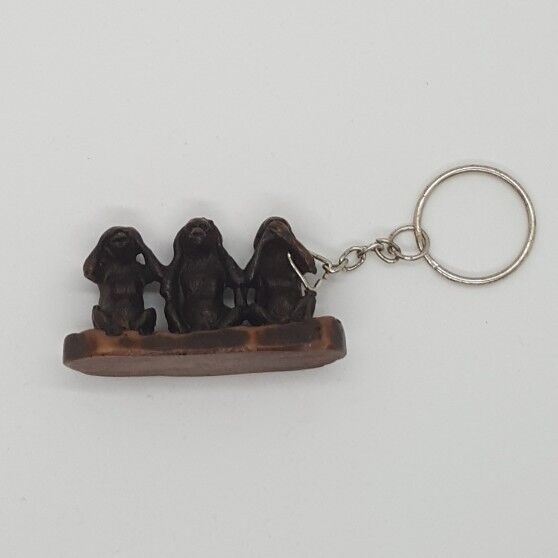 Monkey 3 Philosophy Resin Carve Figurine Keychain Design Cute Wood Color
