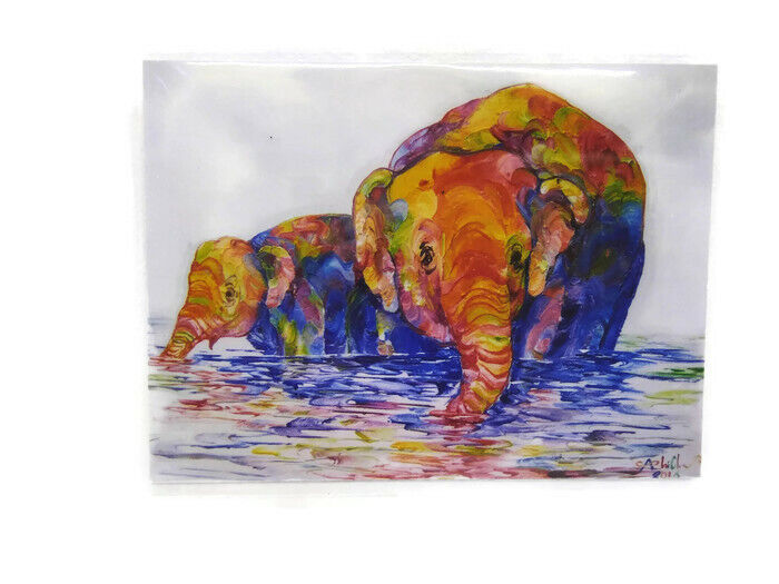 Fine Arts Elephant Magnet Fridge gift set Collection scarce rare Oil painting 2