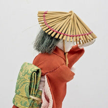 Load image into Gallery viewer, Vintage Japanese Sosaku Kokeshi Wooden Dolls 7.5" Paint Carved Kimono Signed