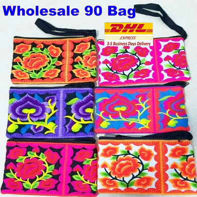 90 Bag Floral Thai Hmong Coin 2 Embroidered Both Sides Purse Wallet Wholesale