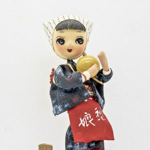 Japanese Wooden KOKESHI Doll Traditional Woman Girl Mini Carved Ship with Track