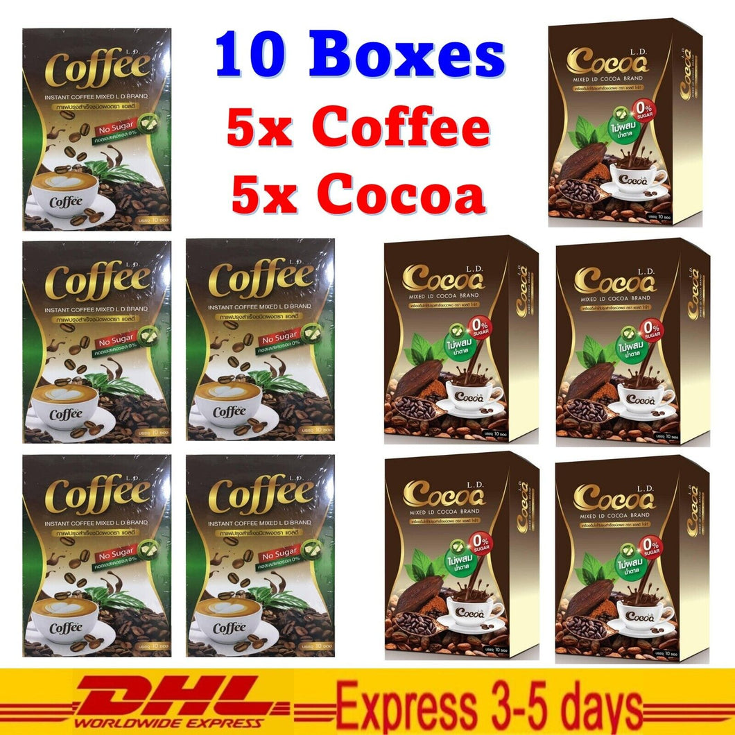 5 LD Cocoa & 5 LD Coffee Drink Weight Management Fiber 0% Fat Sugar 10 Sachets