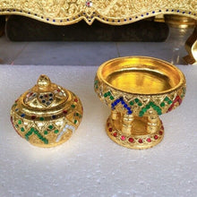 Load image into Gallery viewer, 2 Set Pot &amp; Tray Gold Wooden Collectible Vintage Home Decor Buddha Gift Handmade