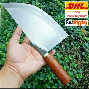 Cleaver Butcher Chef Knife Wood Handle Meat Chopper Thai Style Steel Kitchen