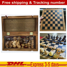 Load image into Gallery viewer, Wooden Chess Set Box Vintage Training Game Board Thai Handmade Brain 30x30.5cm