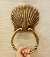 Load image into Gallery viewer, Brass Door Handle Knocker Ring Pull SEA SHELL Figurine Vintage Antique Door Hand