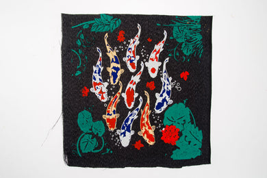 Fabric Black Sacred image Thai Painting 9 Fish Carp Picture Wall Art Dector
