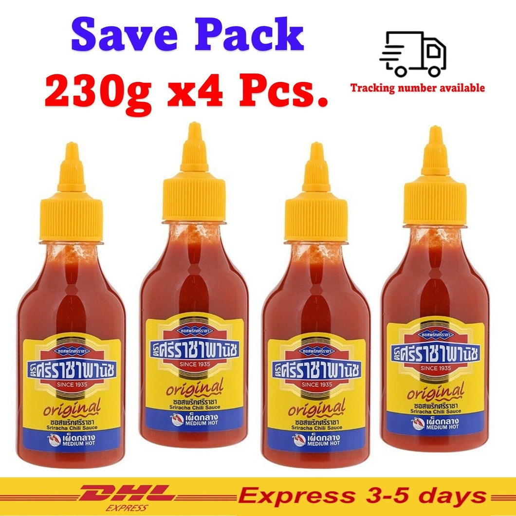 4x230g Medium Hot Spicy Thai Sriracha Chili Sauce Sriraja Panich Original BBQ