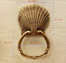 Load image into Gallery viewer, Brass Door Handle Knocker Ring Pull SEA SHELL Figurine Vintage Antique Door Hand