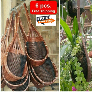 6x Woven Basket Planter Decor Orchid Flower Hanging Pot Bamboo Basket Garden