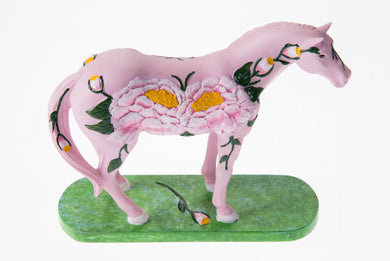 Little Pink Horse Resin Hand Painted Paeonia Cute Animal Figure Decor Craft