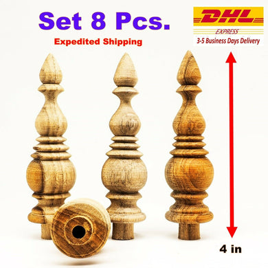 8Pcs Teak Wood Finials Pagoda shape Antique clock Furniture Decor DIY Unpainted