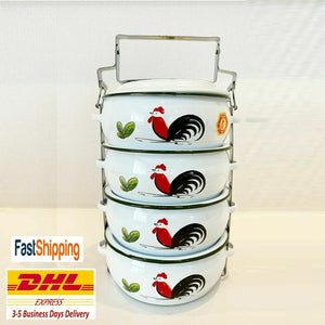 Chicken Bento Lunch Box Stainless Steel Enamel Food Storage 4 Layer Container
