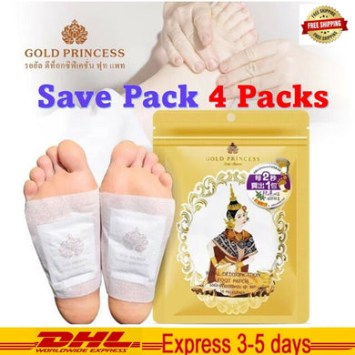 4x Foot Patch Pads Thai Herbal Gold Princess Royal Detoxification Foot Patch