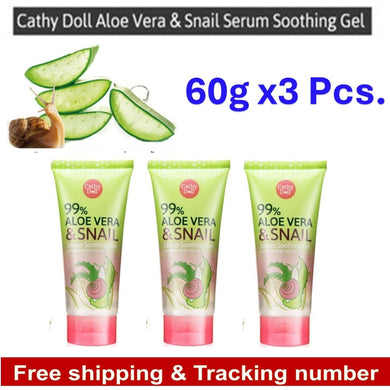 3x Cathy Doll 99% Aloe Vera & Snail Serum Soothing Gel Snail Mucus Extract 60g