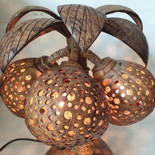 Load image into Gallery viewer, Coconut Tree Sculpture Table Lamp 3 Shades Coconut Shell Tropical Tiki Bar Decor