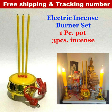 Thai Buddhist Golden Dragon Electric Incense Home Decor Burner Joss Stick Pot