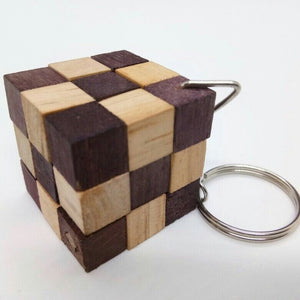 Mini Cube Puzzle Snake Game on Keychain Wood Brain Teaser Puzzle