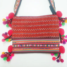 Load image into Gallery viewer, New! Crossbody Bag Purse Strap Shoulder Bag Hill Tribe Silver Bead Pom Pom Hmong
