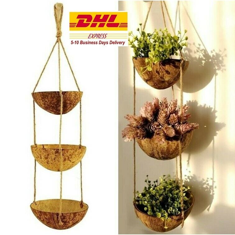 Coconut Shell Hanging Pot Plant Garden Pots Home Decor Planter Flower Basket