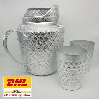 Pitcher Jug Jar Mug Aluminum Liquid Water Vintage Thai Silver Set