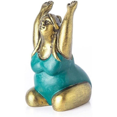 Thai Solid Fat Woman Lady Yoga Pose Art Sculpture Statue Resin Handcraft Hand Up