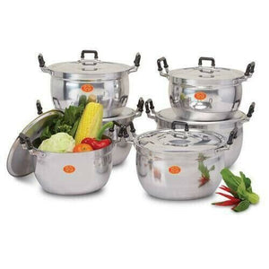 x6 Cooking Pot Aluminium Casserole Set Stock Pots Oven Pan Lid Utensils Tools